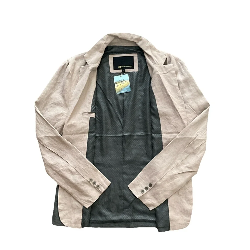 Astronomy Mens Linen Cotton Colorblock Blazer Jacket Light Taupe Gray Large NWT‎